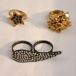 Set of 3 Black & Gold Rings - small 5-7